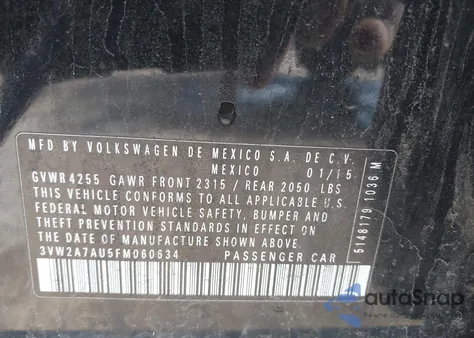 2015 Volkswagen Golf Tdi S 4-Door z USA, uszkodzony, nr VIN 3VW2A7AU5FM060634